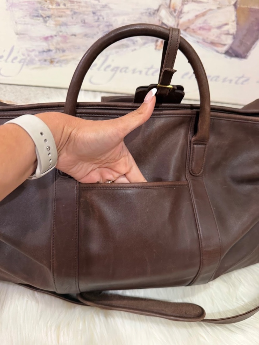 Vintage Coach Brown Leather Large Travel Weekender Duffle Bag Style 0502 - Picture 6 of 16